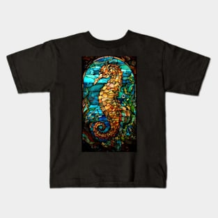 Stained Glass Style Seahorse Kids T-Shirt